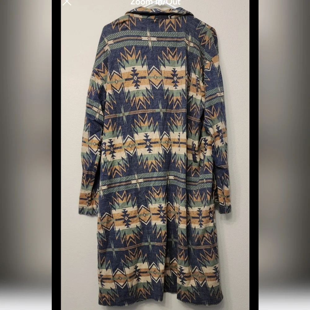 Women's Faherty Aztec Print Duster Sweater Cardigan Size Large XL - Picture 4 of 4